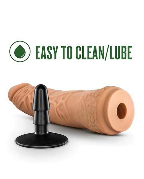 Blush Lock On 7.5" Hexanite Dildo w-Suction Cup Adapter - Mocha